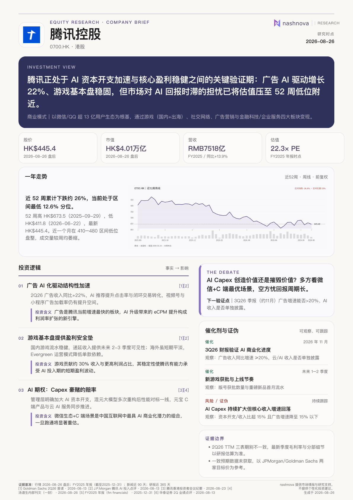 nashnova Agent 生成的腾讯公司一页纸真实成果
